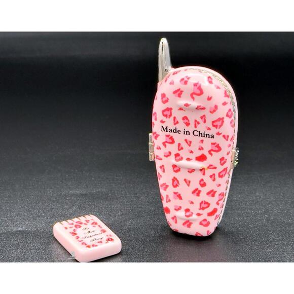 Pink Flip Phone Trinket Box w/ Mini Notepad Trinket Leopard Print •Hinged • Rare - Picture 6 of 7